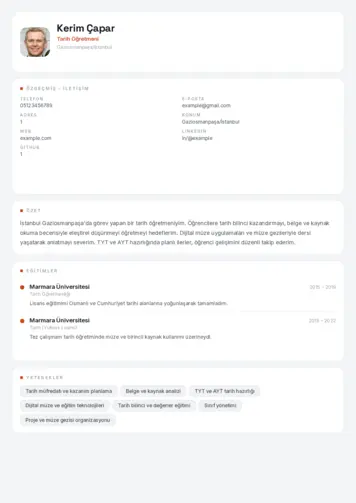 Tarih Öğretmeni Cv Örnekleri cv indir